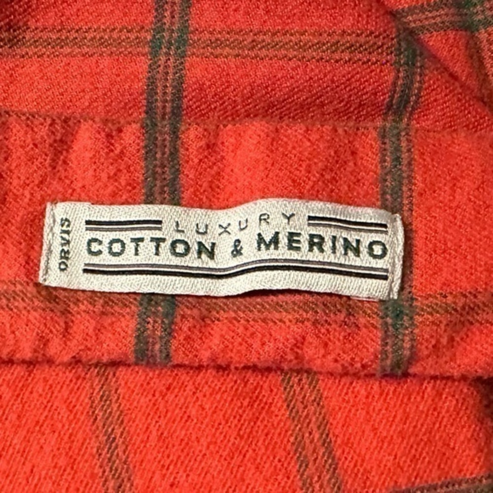 Orvis Men’s Long Sleeve Button Down Cotton & Merino Shirt (Coral & Gray Plaid) - Picture 5 of 7